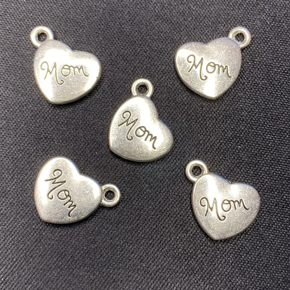 Mom Puff Heart Charm Stainless Steel